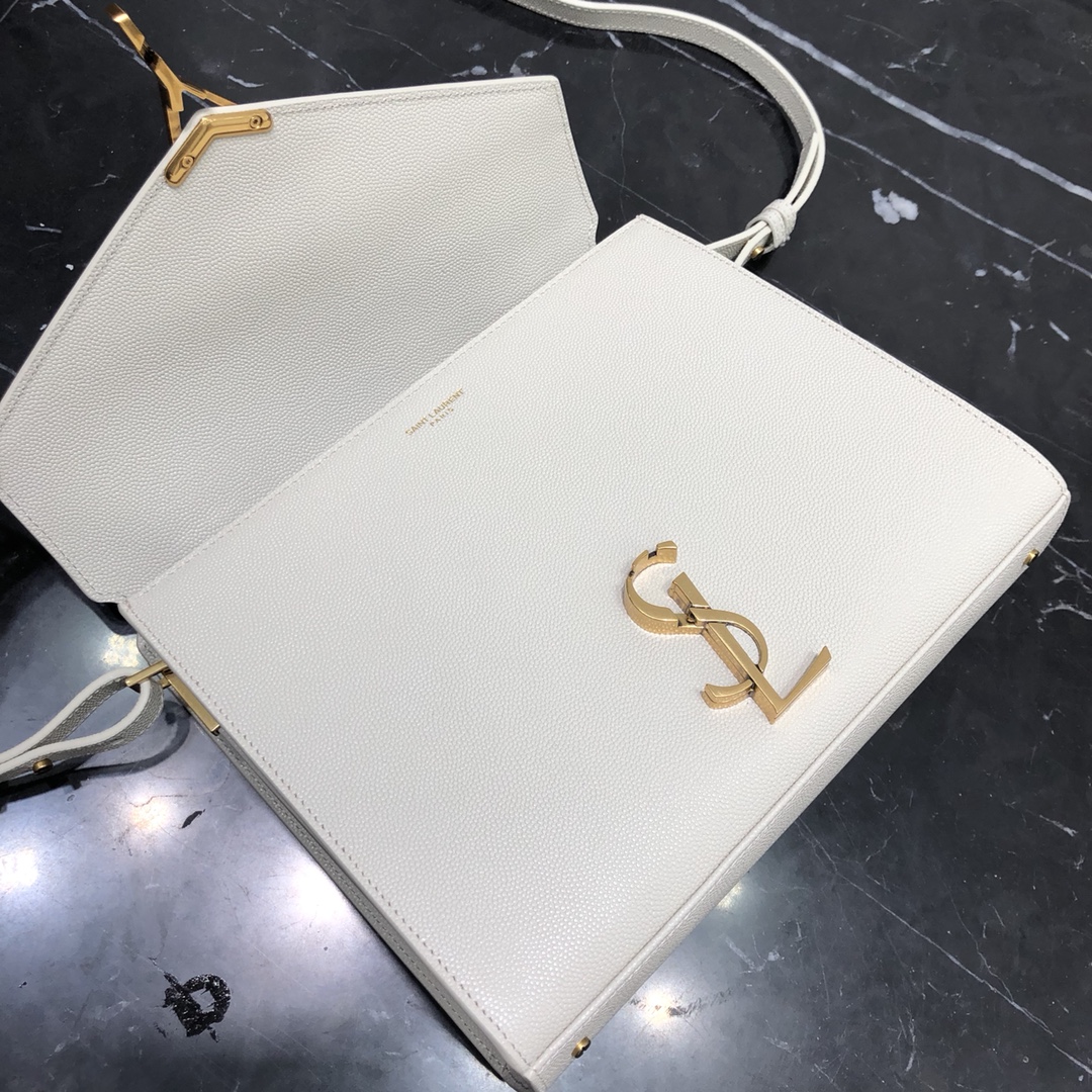 Saint Laurent Cassandera Grained Embossed Calfskin Handbag Shoulder Bag White 623931